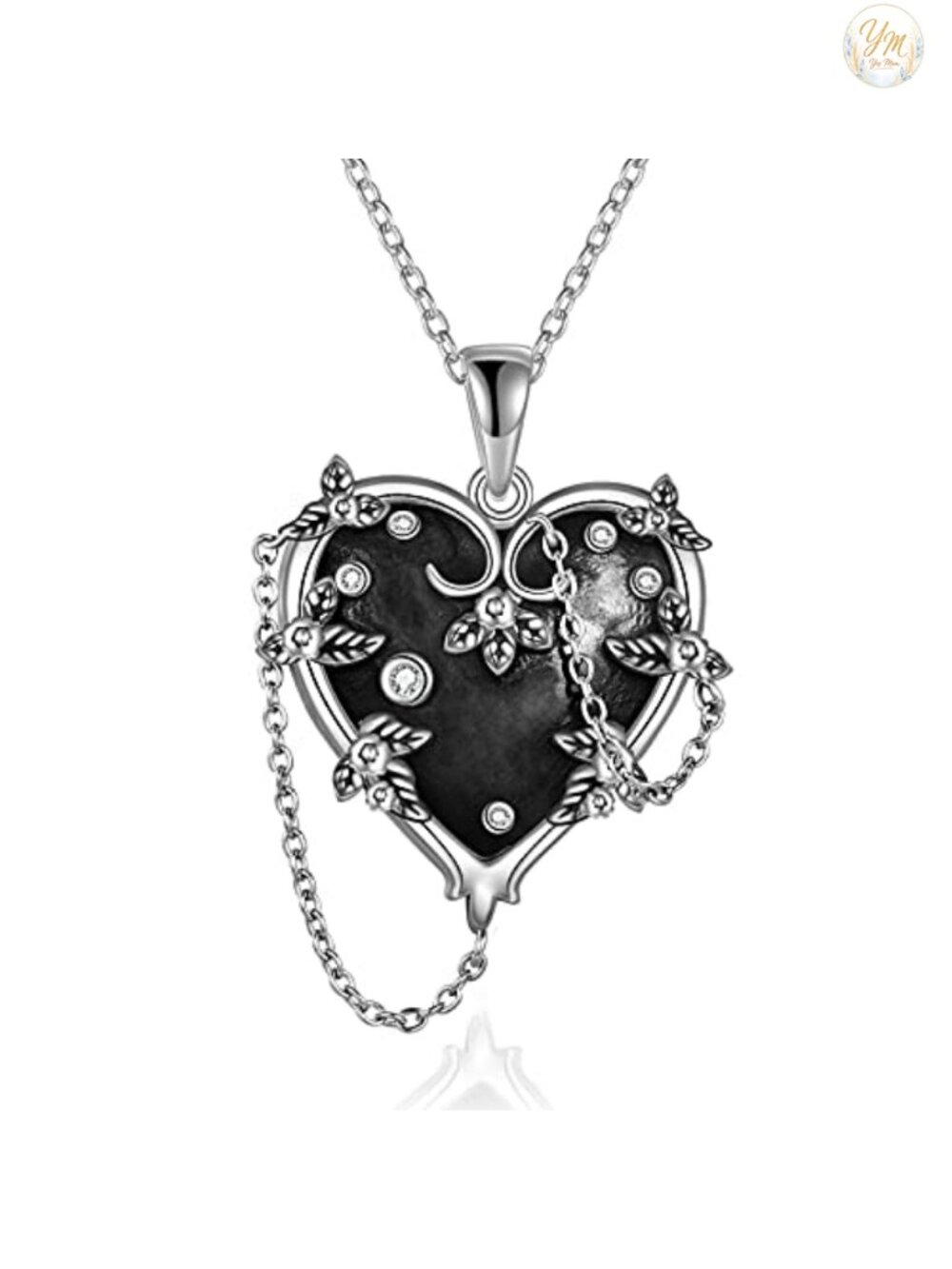 925 Sterling Silver Heart Pendant Necklace Cubic Zirconia Gothic Jewelry